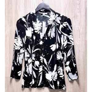 Calvin Klein Black White Floral Print Surplice Blouse Women Size Small